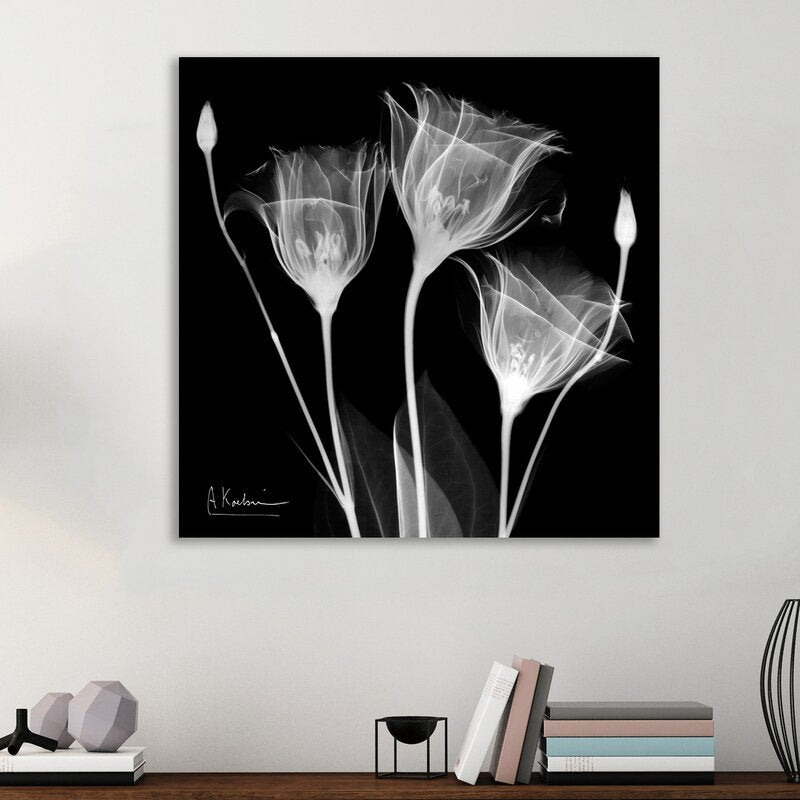 Elegant Gentian Flowers: Contemporary Black and White Oil Painting