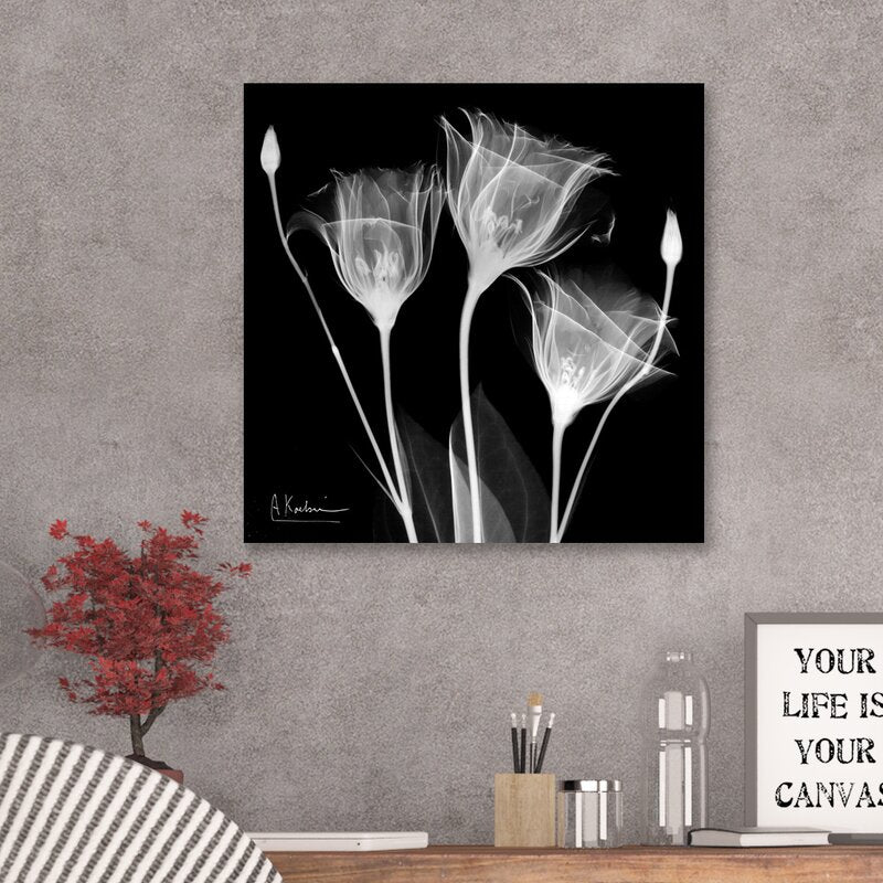 Elegant Gentian Flowers: Contemporary Black and White Oil Painting
