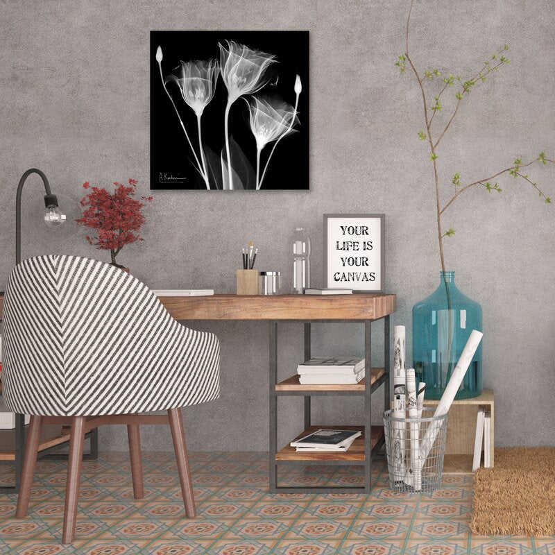 Elegant Gentian Flowers: Contemporary Black and White Oil Painting