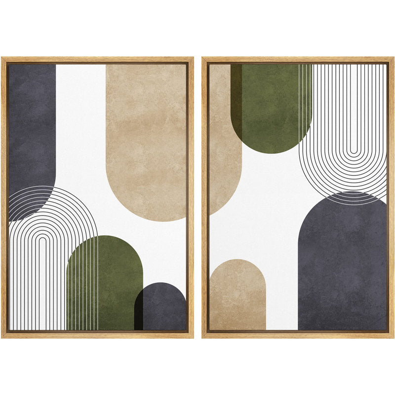 Modern Geometric Green and Tan Abstract Art for Bohemian Home Decor