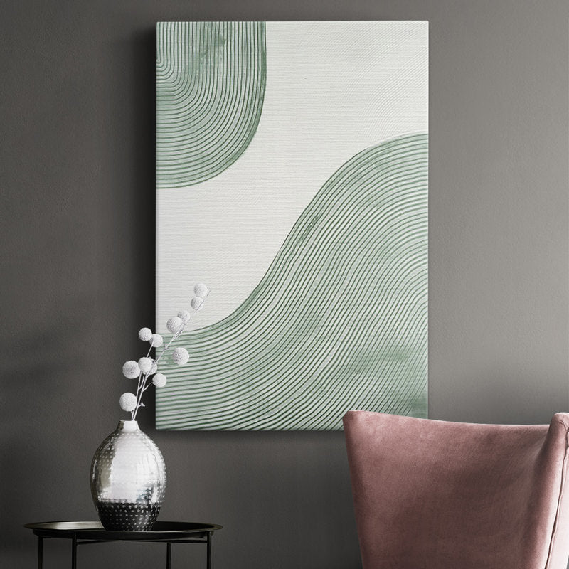 Abstract Green Wave Oil Painting for Modern Home Decor