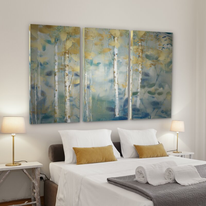 Serene Gilded Forest Triptych - Elegant Oil Painting for Modern Decor