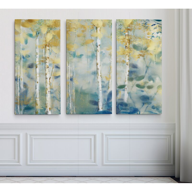 Serene Gilded Forest Triptych - Elegant Oil Painting for Modern Decor