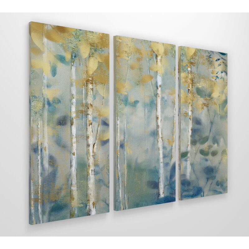 Serene Gilded Forest Triptych - Elegant Oil Painting for Modern Decor