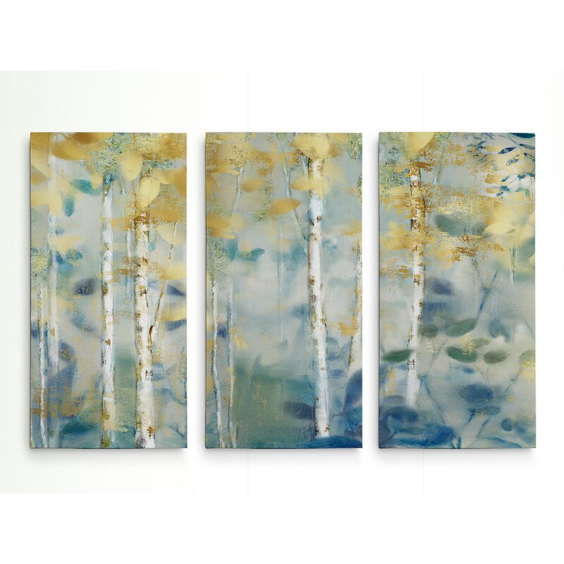 Serene Gilded Forest Triptych - Elegant Oil Painting for Modern Decor