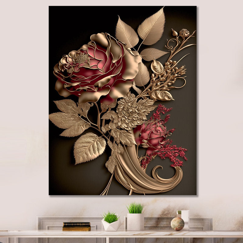 Gilded Rose Vintage Glamorous Floral Wall Art Painting