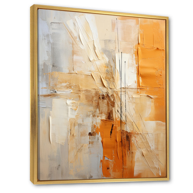 Abstract Oil Painting in Vibrant Orange and Beige for Modern Home Décor