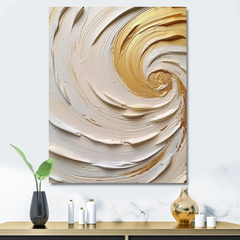 Elegant Gold and Cream Abstract Oil Painting for Modern Home Decor