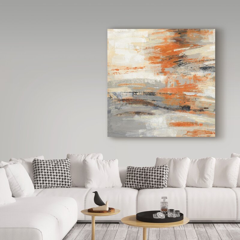 Abstract Orange and Gold Textured Oil Painting for Modern Home Decor