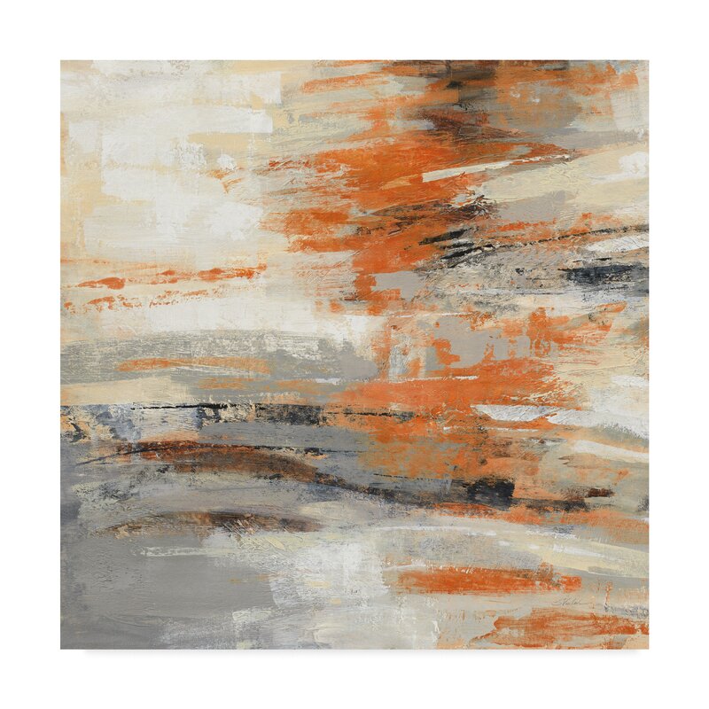 Abstract Orange and Gold Textured Oil Painting for Modern Home Decor