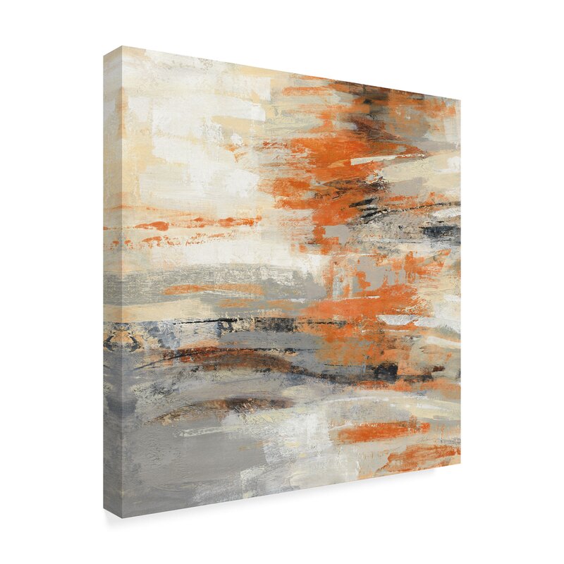 Abstract Orange and Gold Textured Oil Painting for Modern Home Decor