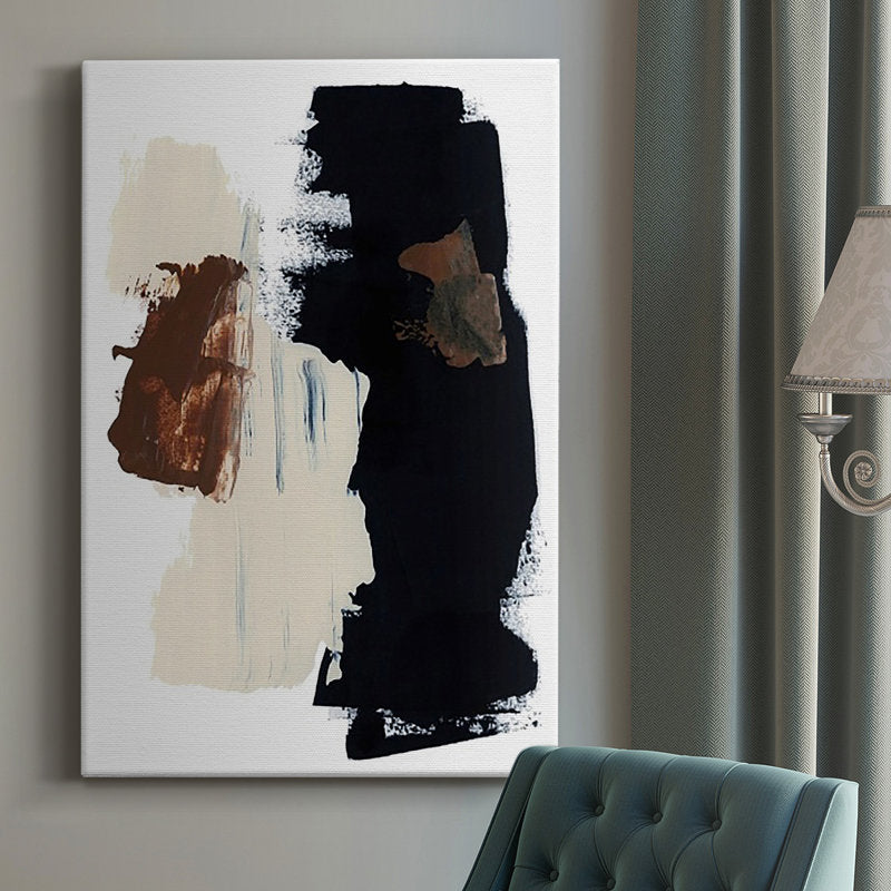 Abstract Oil Painting with Rich Black and Earthy Tones for Modern Decor