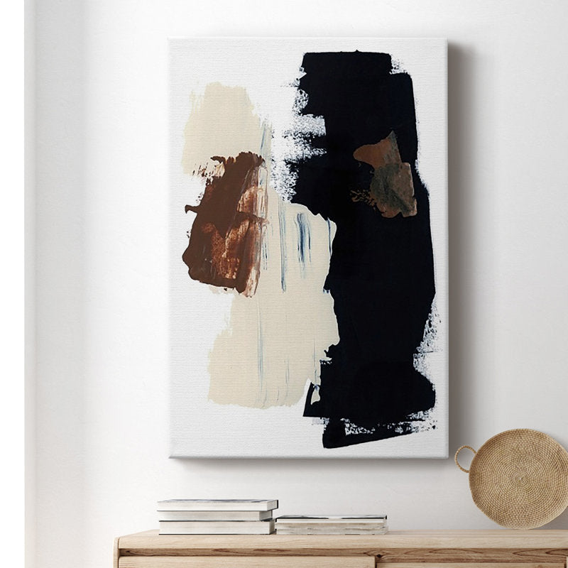 Abstract Oil Painting with Rich Black and Earthy Tones for Modern Decor