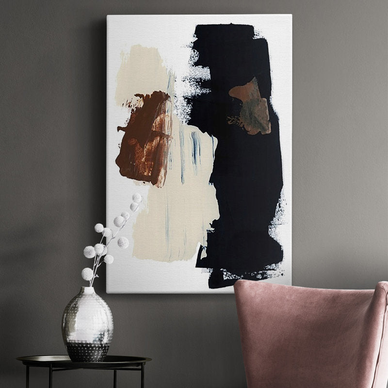 Abstract Oil Painting with Rich Black and Earthy Tones for Modern Decor