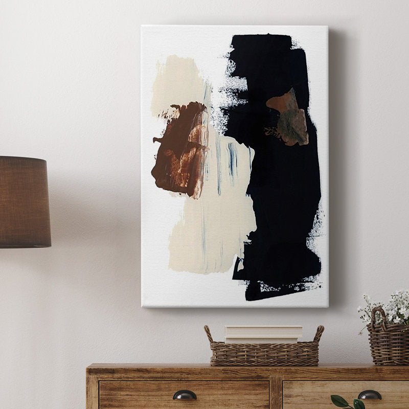Abstract Oil Painting with Rich Black and Earthy Tones for Modern Decor