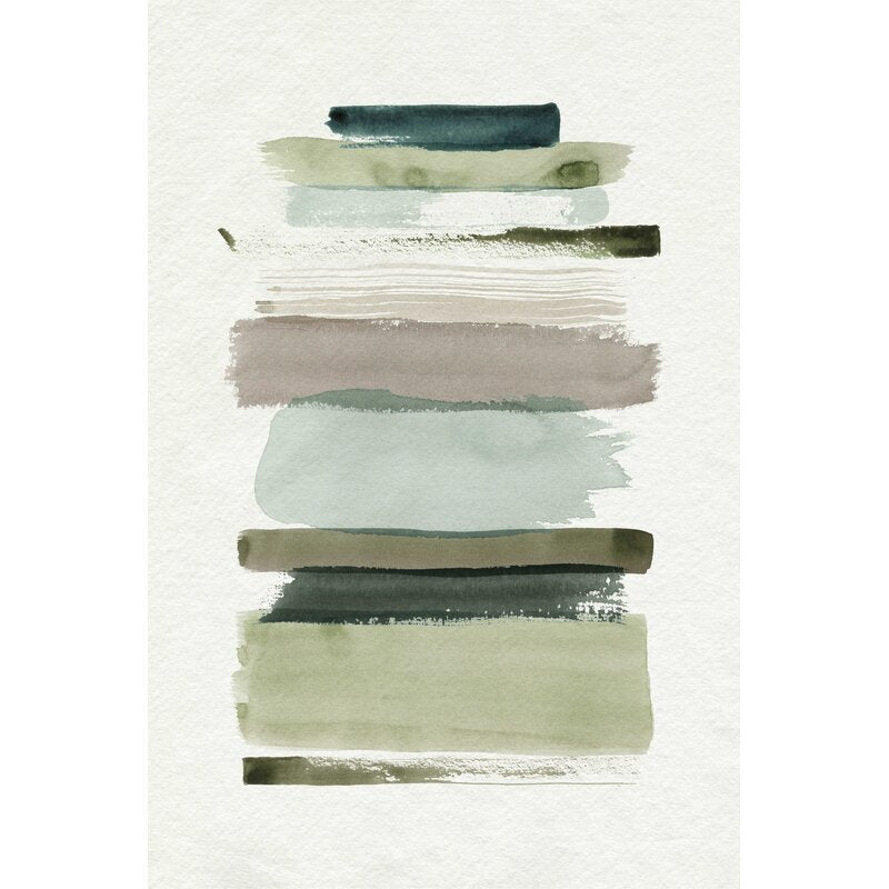 Abstract Contemporary Landscape Oil Painting in Earthy Greens and Blues