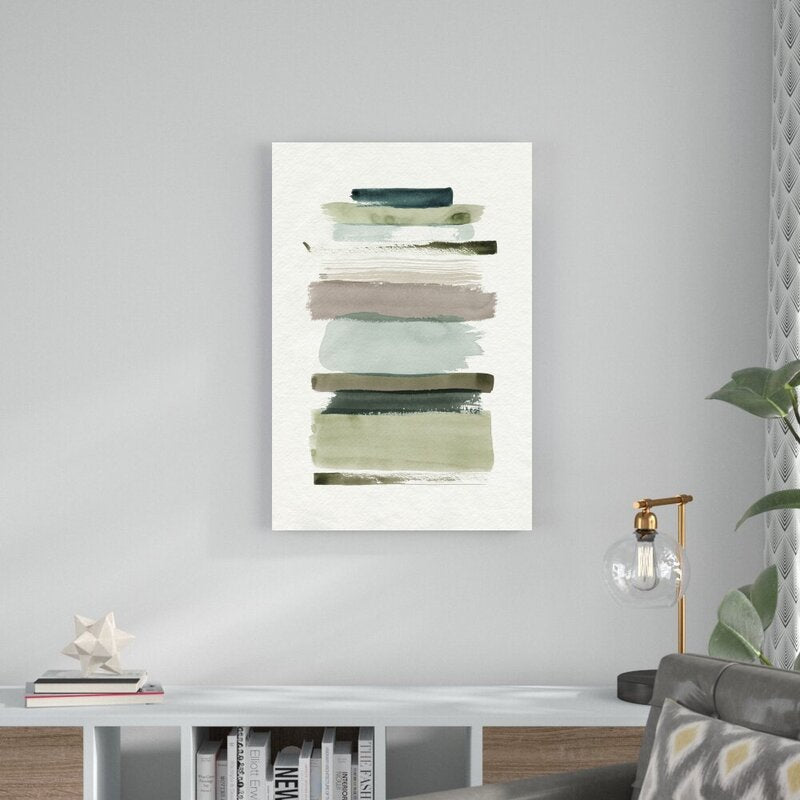 Abstract Contemporary Landscape Oil Painting in Earthy Greens and Blues