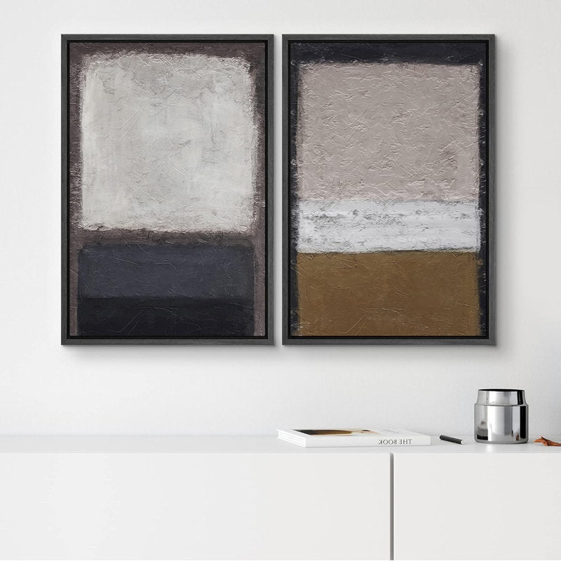 Contemporary Gray and Brown Abstract Geometric Oil Painting Set