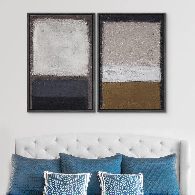 Contemporary Gray and Brown Abstract Geometric Oil Painting Set