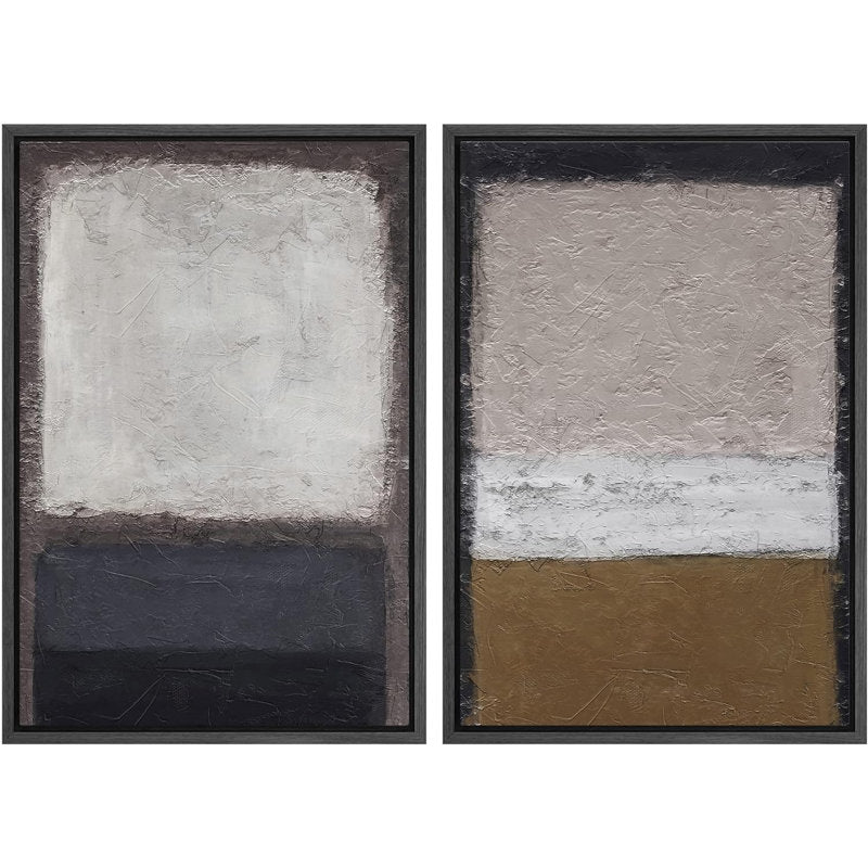 Contemporary Gray and Brown Abstract Geometric Oil Painting Set