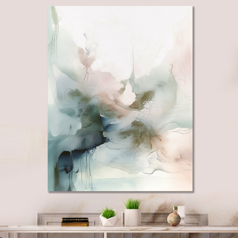 Modern Abstract Oil Painting in Green and Cream Tones for Contemporary Decor