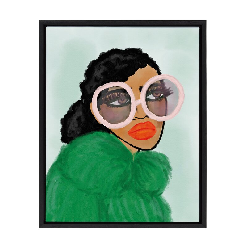 Chic Woman in Green Coat - Stylish Oil Painting Print for Modern Decor