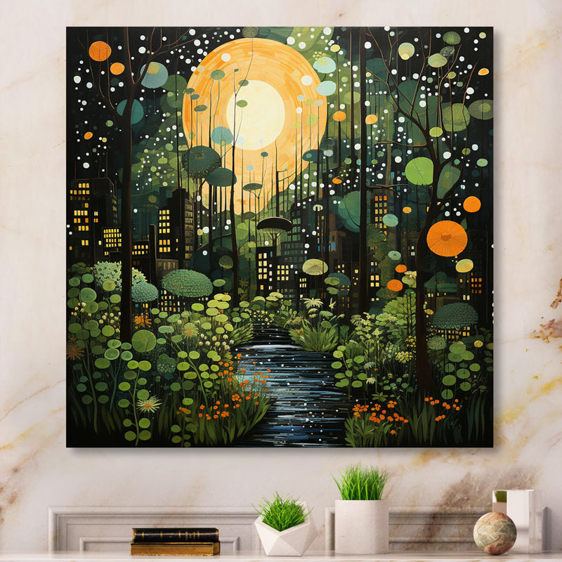 Urban Jungle Serenity: Vibrant Green & Yellow Oil Painting for Modern Decor