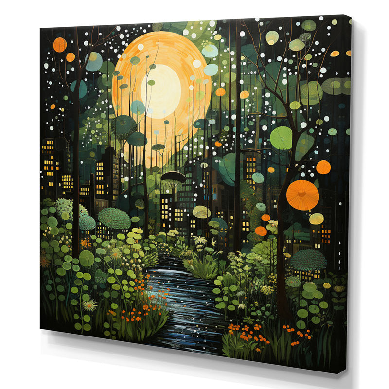 Urban Jungle Serenity: Vibrant Green & Yellow Oil Painting for Modern Decor