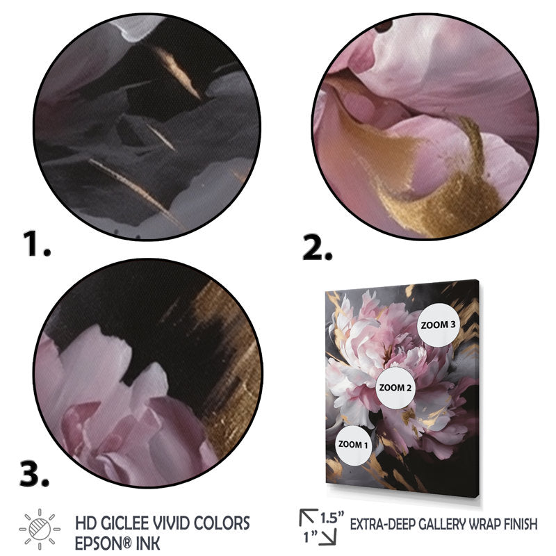 Elegant Pink and Grey Peony Flower Oil Painting for Home Décor