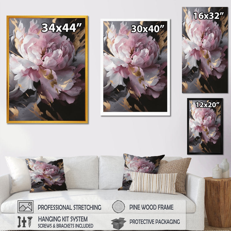 Elegant Pink and Grey Peony Flower Oil Painting for Home Décor