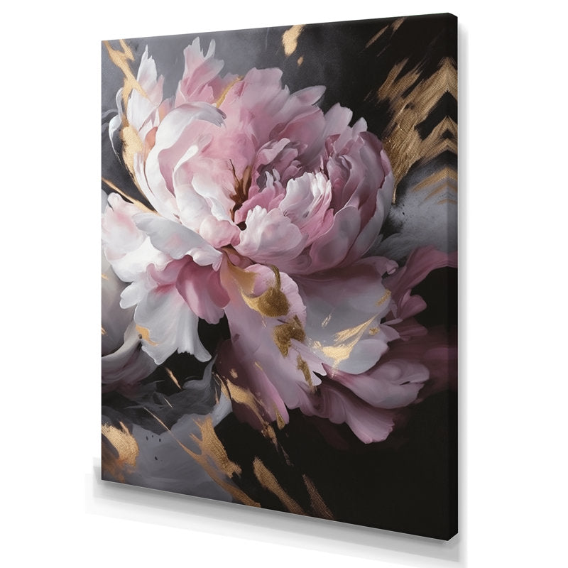 Elegant Pink and Grey Peony Flower Oil Painting for Home Décor