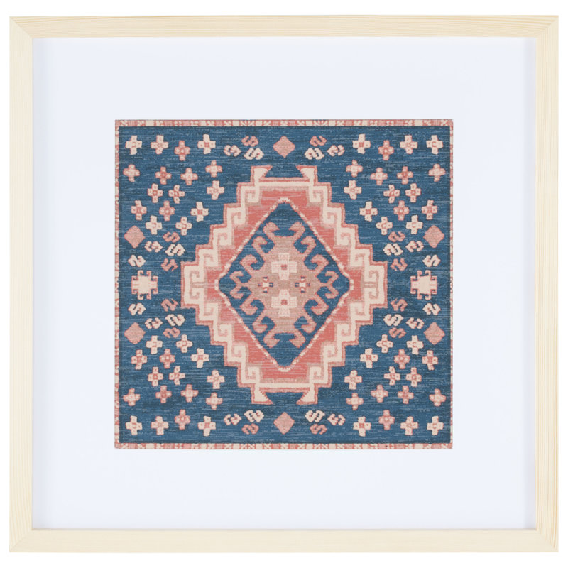 Elegant Geometric Oil Painting with Rich Blue and Coral Patterns