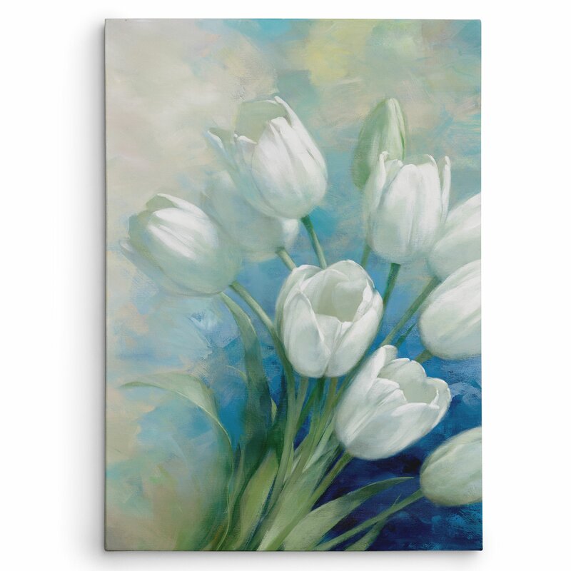 Serene White Tulips in Bloom - Elegant Floral Oil Painting Perfect for Home Decor