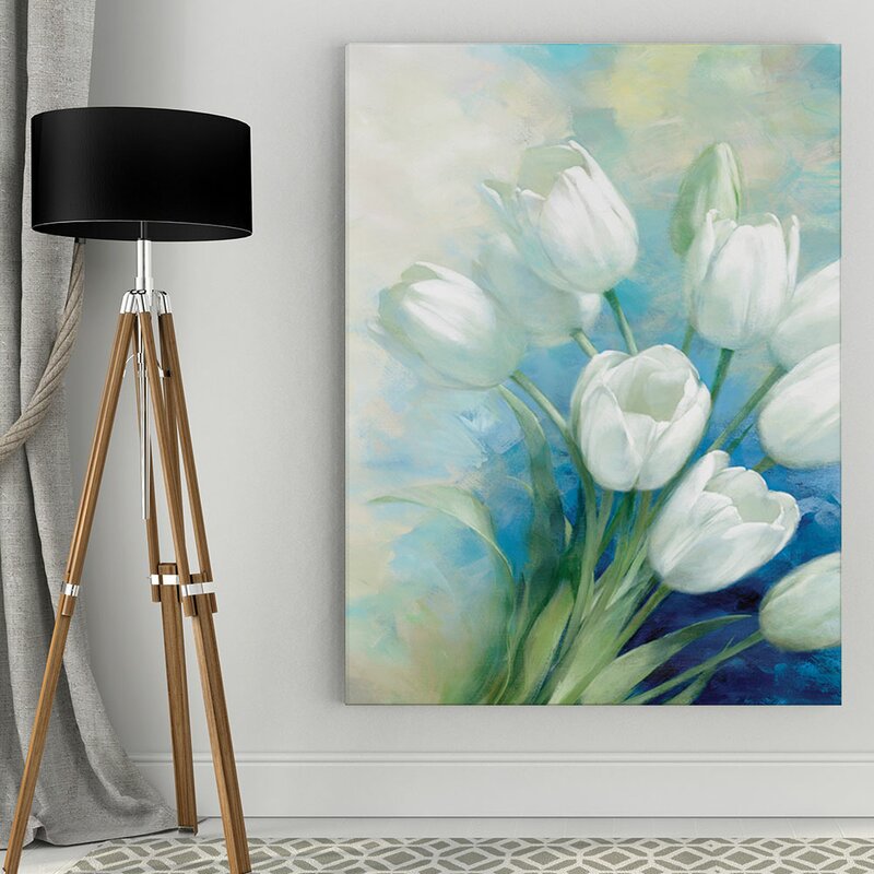 Serene White Tulips in Bloom - Elegant Floral Oil Painting Perfect for Home Decor