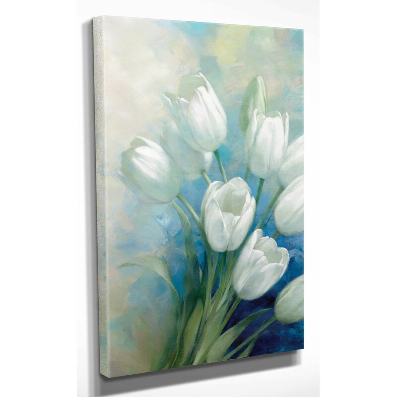 Serene White Tulips in Bloom - Elegant Floral Oil Painting Perfect for Home Decor