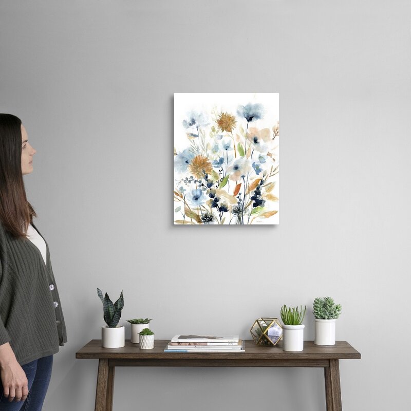 Spring Floral Oil Painting - Beautiful Blue and Gold Flower Arrangement