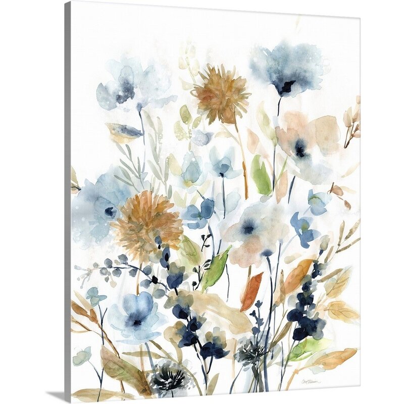 Spring Floral Oil Painting - Beautiful Blue and Gold Flower Arrangement