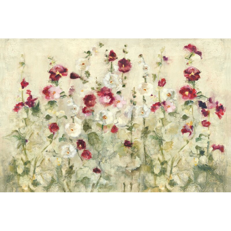 Enchanting Hollyhocks in Bloom - Vibrant Floral Oil Painting