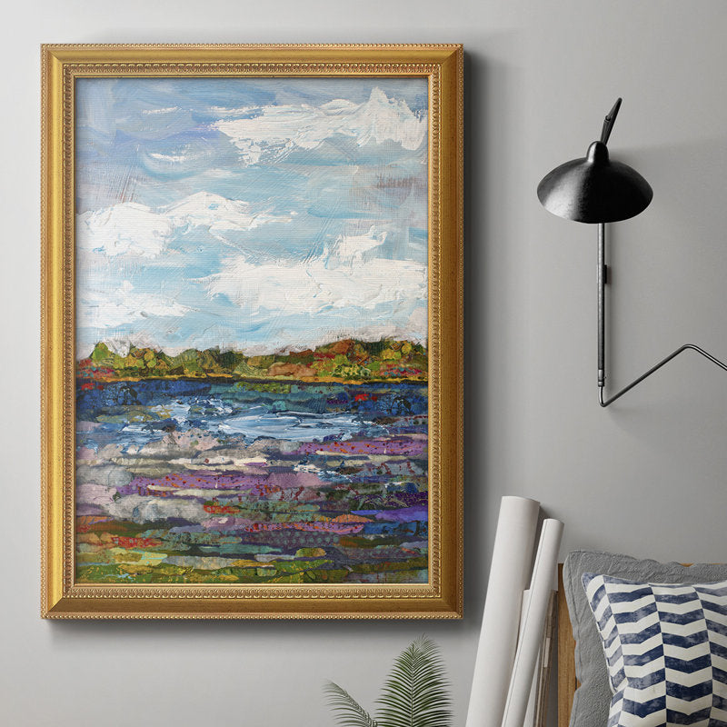 Serene Landscape Oil Painting with Clouds and Water Reflections