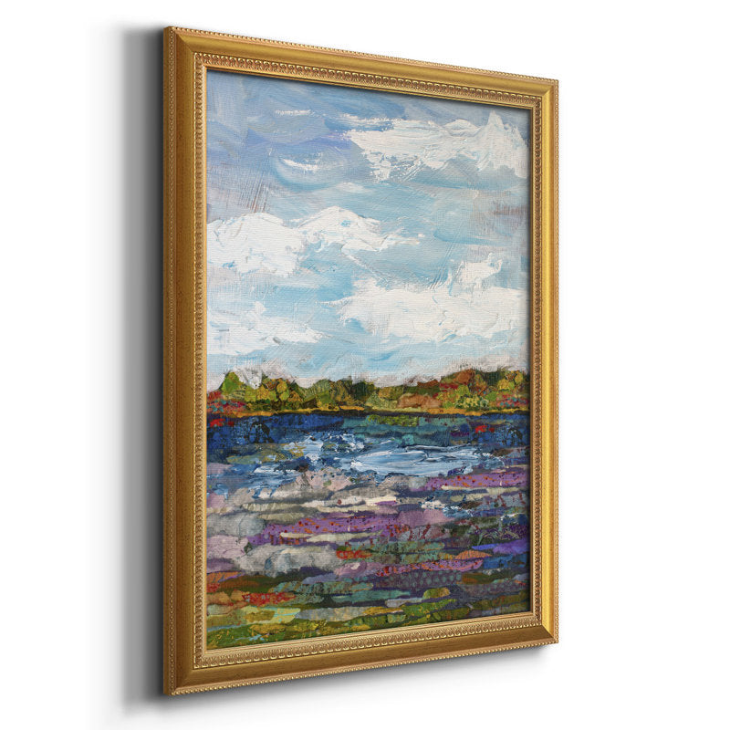 Serene Landscape Oil Painting with Clouds and Water Reflections