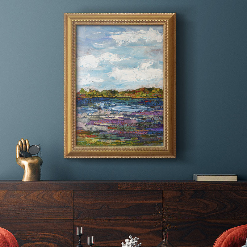 Serene Landscape Oil Painting with Clouds and Water Reflections