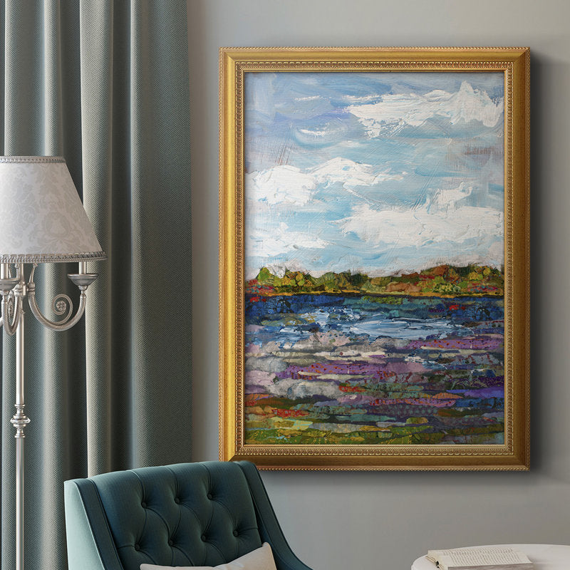 Serene Landscape Oil Painting with Clouds and Water Reflections