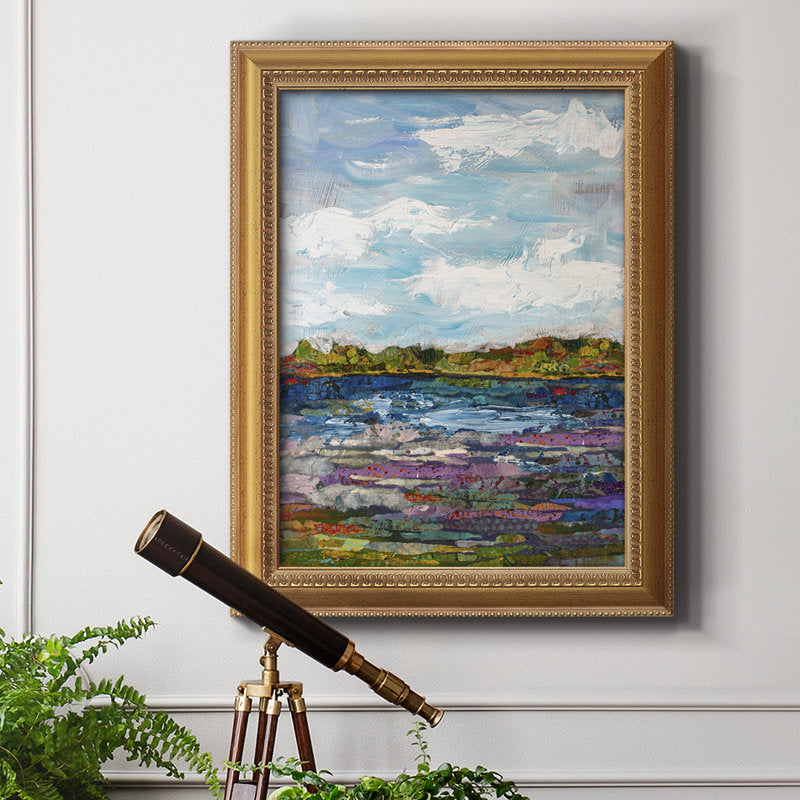 Serene Landscape Oil Painting with Clouds and Water Reflections