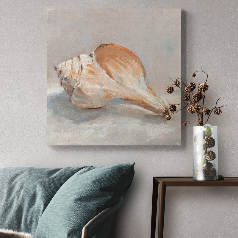 Elegant Impressionist Oil Painting of a Seashell for Coastal Home Decor