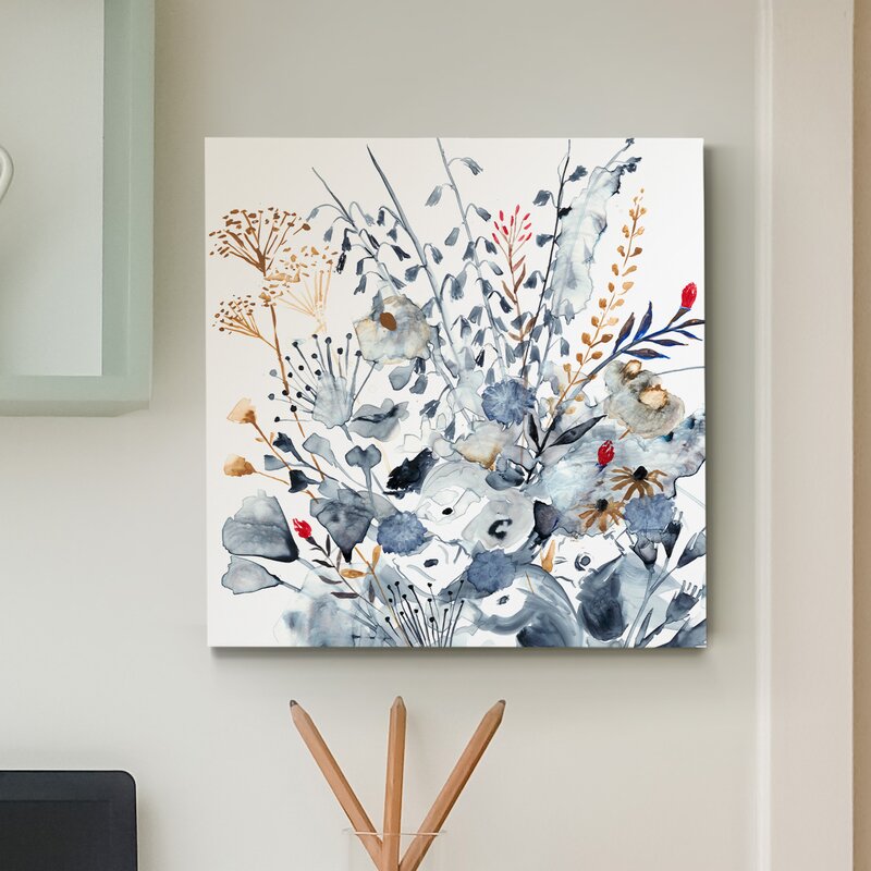 Elegant Floral Abstract in Indigo and Ochre Tones for Modern Decor