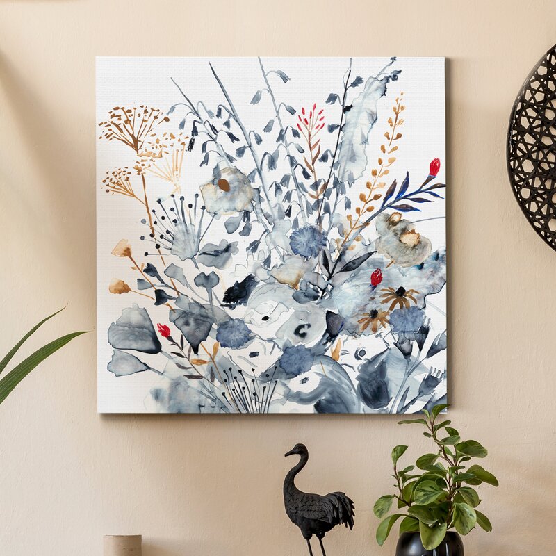 Elegant Floral Abstract in Indigo and Ochre Tones for Modern Decor