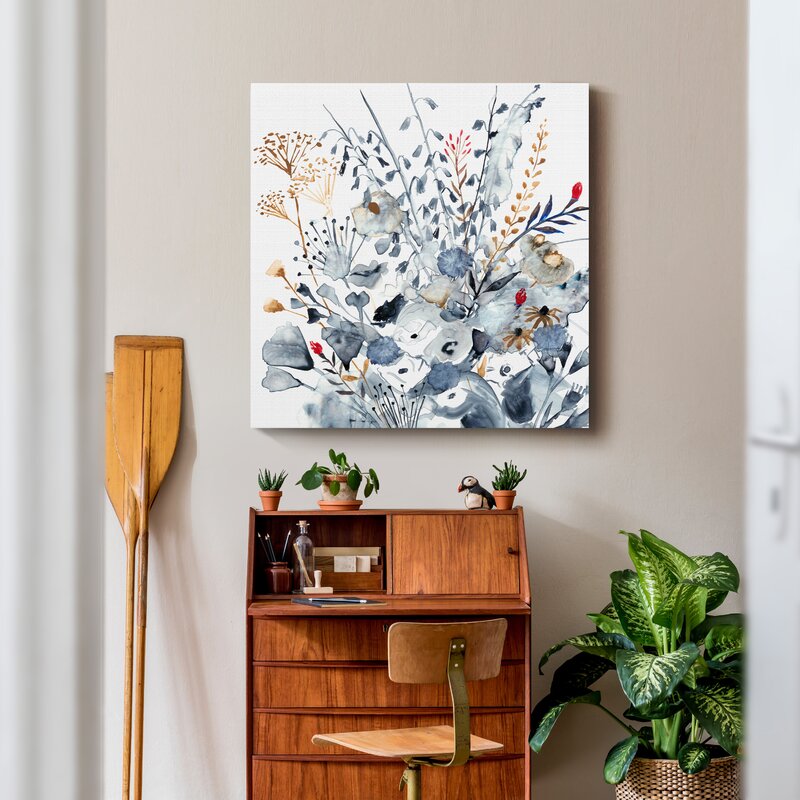 Elegant Floral Abstract in Indigo and Ochre Tones for Modern Decor