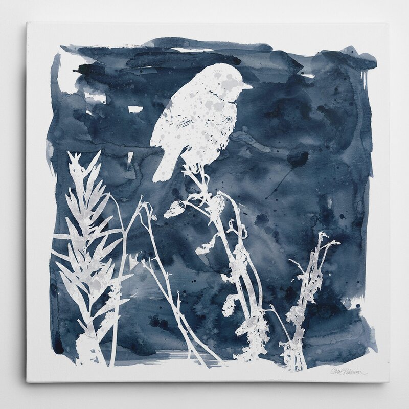 Indigo Bird Silhouette Modern Oil Painting for Home Decor