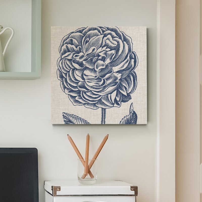 Elegant Blue Floral Oil Painting on Linen for Home Decor
