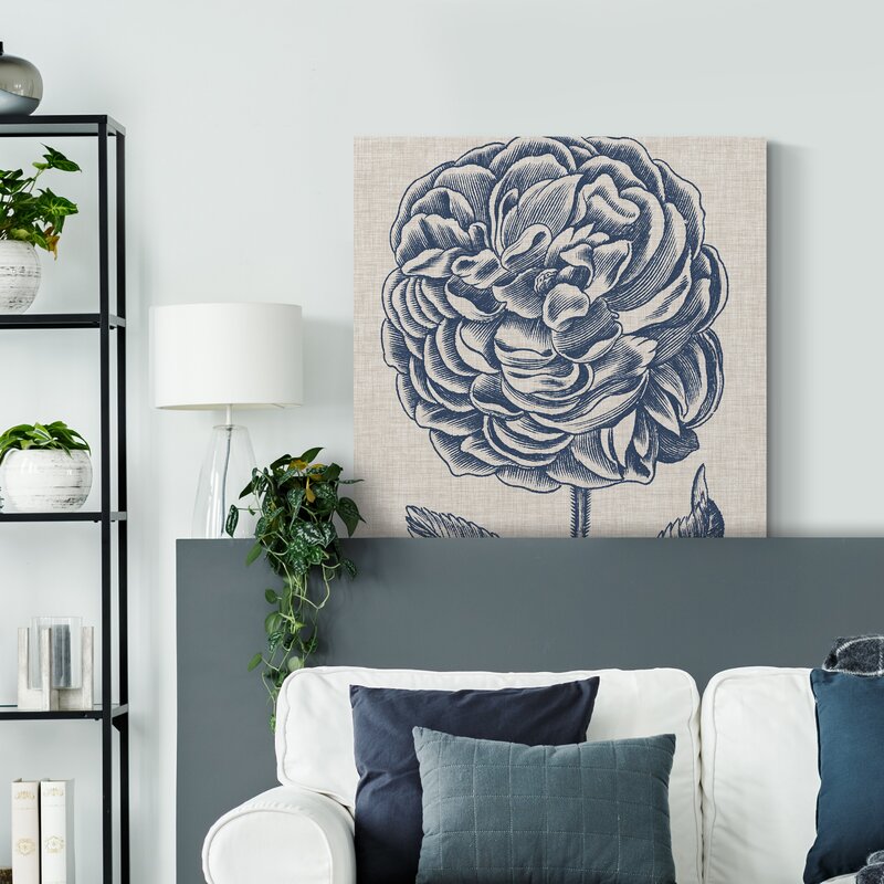 Elegant Blue Floral Oil Painting on Linen for Home Decor